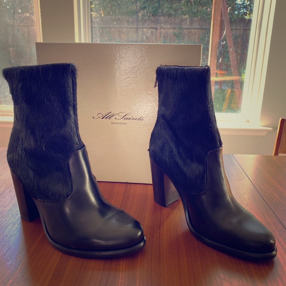 Allsaints NEW high hessian mix black boots 8.5